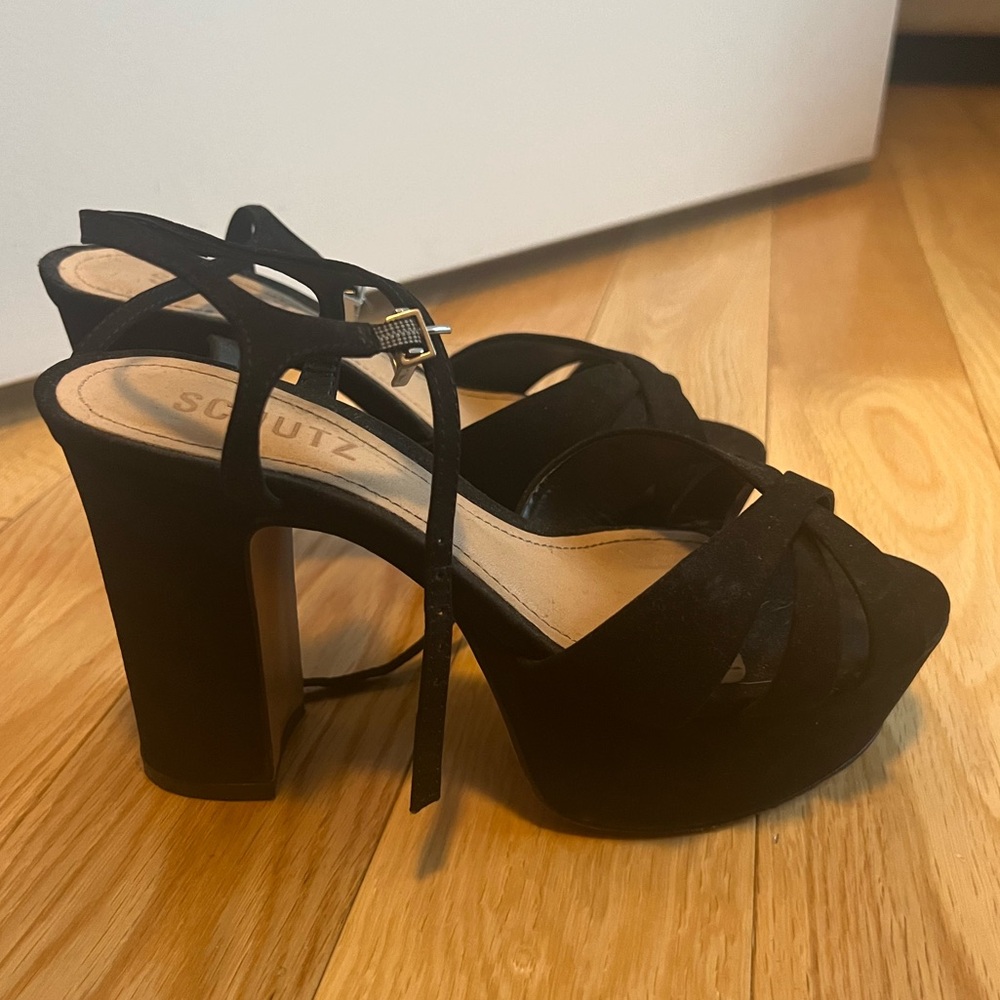 SCHUTZ Keefa Nubuck Ankle-Strap Platform Sandals in Black